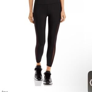 Aqua Sleek Black Leggings with Mesh Detail